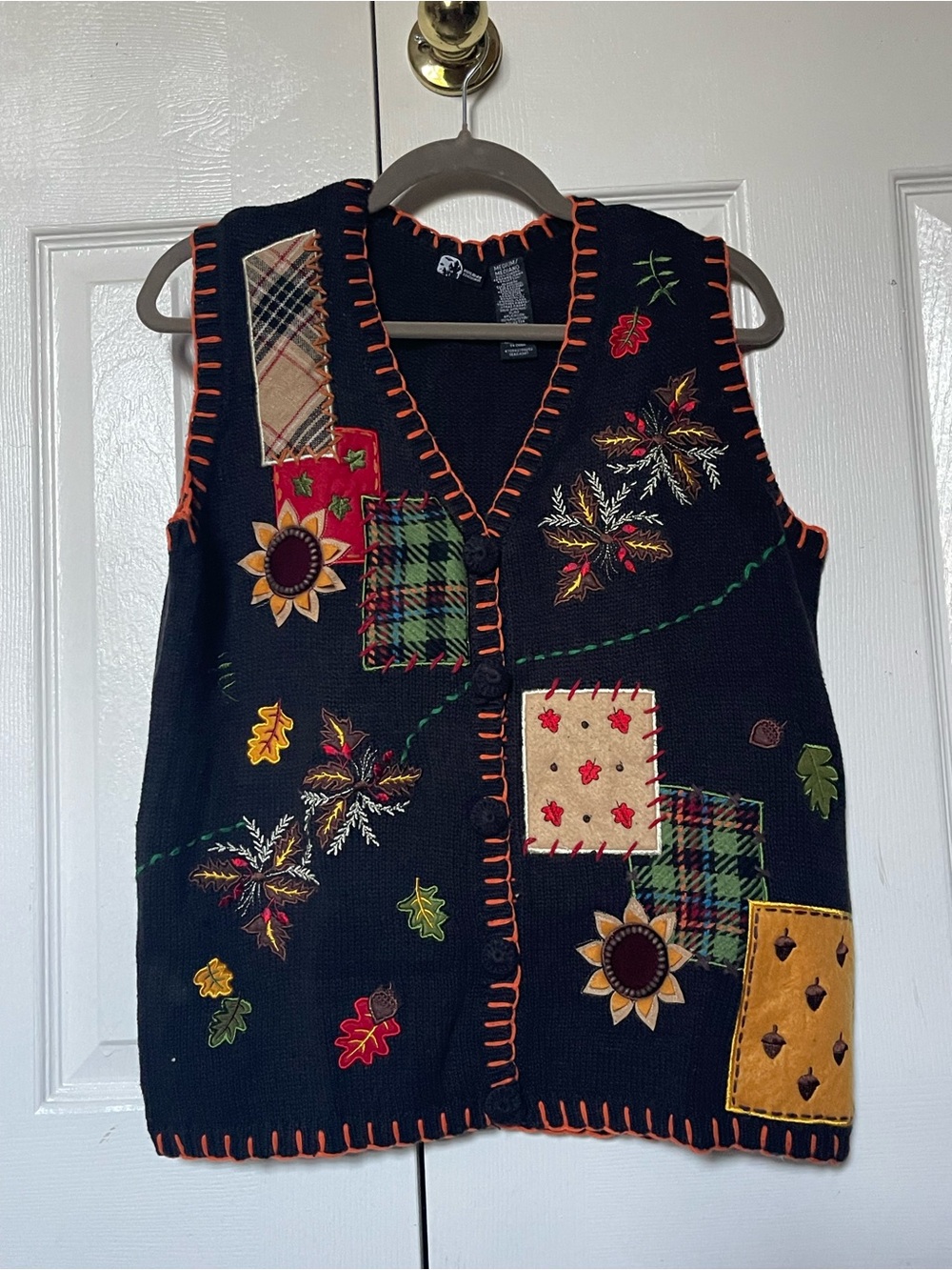 VTG Holiday Editions Embroidered Patchwork V-Neck Sweater Vest
